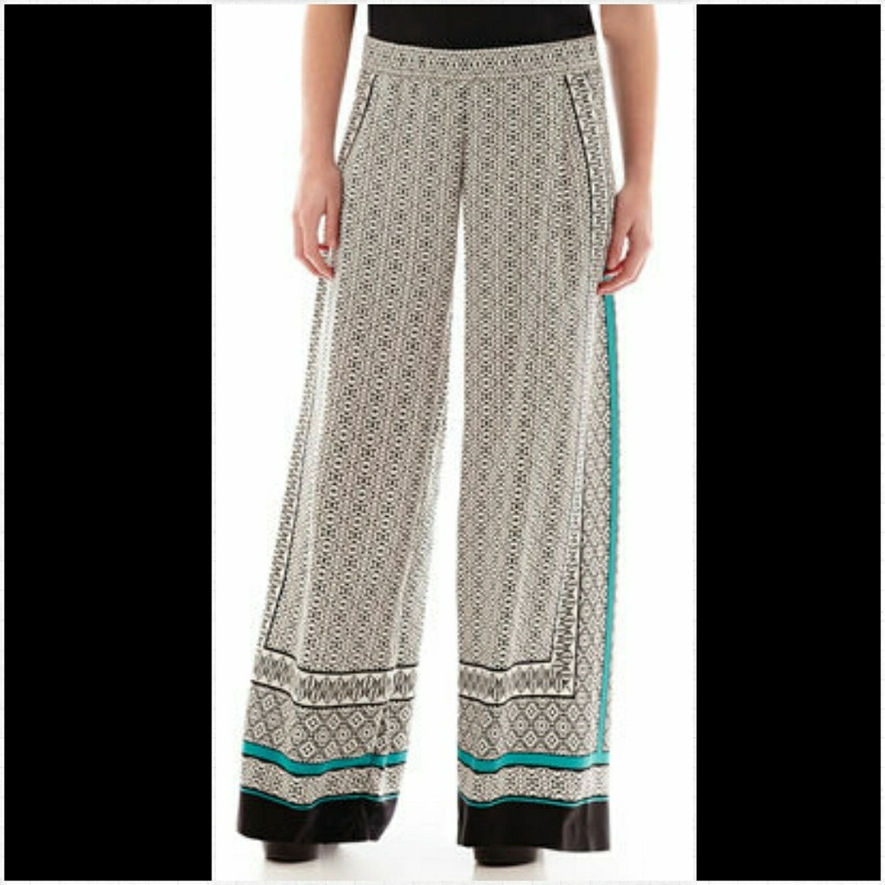 Liz Claiborne Geometric Black & Teal Palazzo Pants
